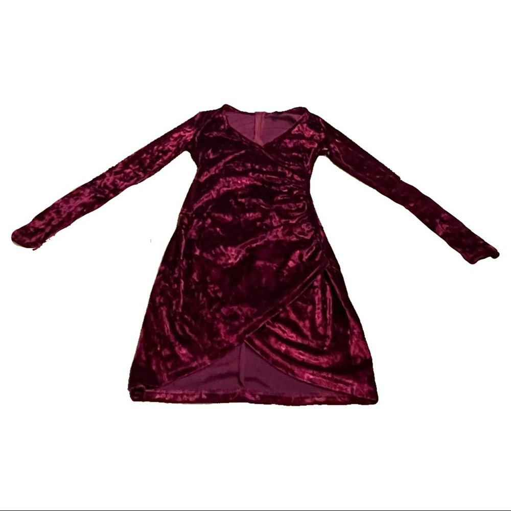extra small red velvet shein long sleeve dress